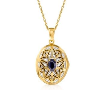 Ross-Simons .40Carat Sapphire Locket Necklace 1 Diamond, 18kt Gold Over Sterling